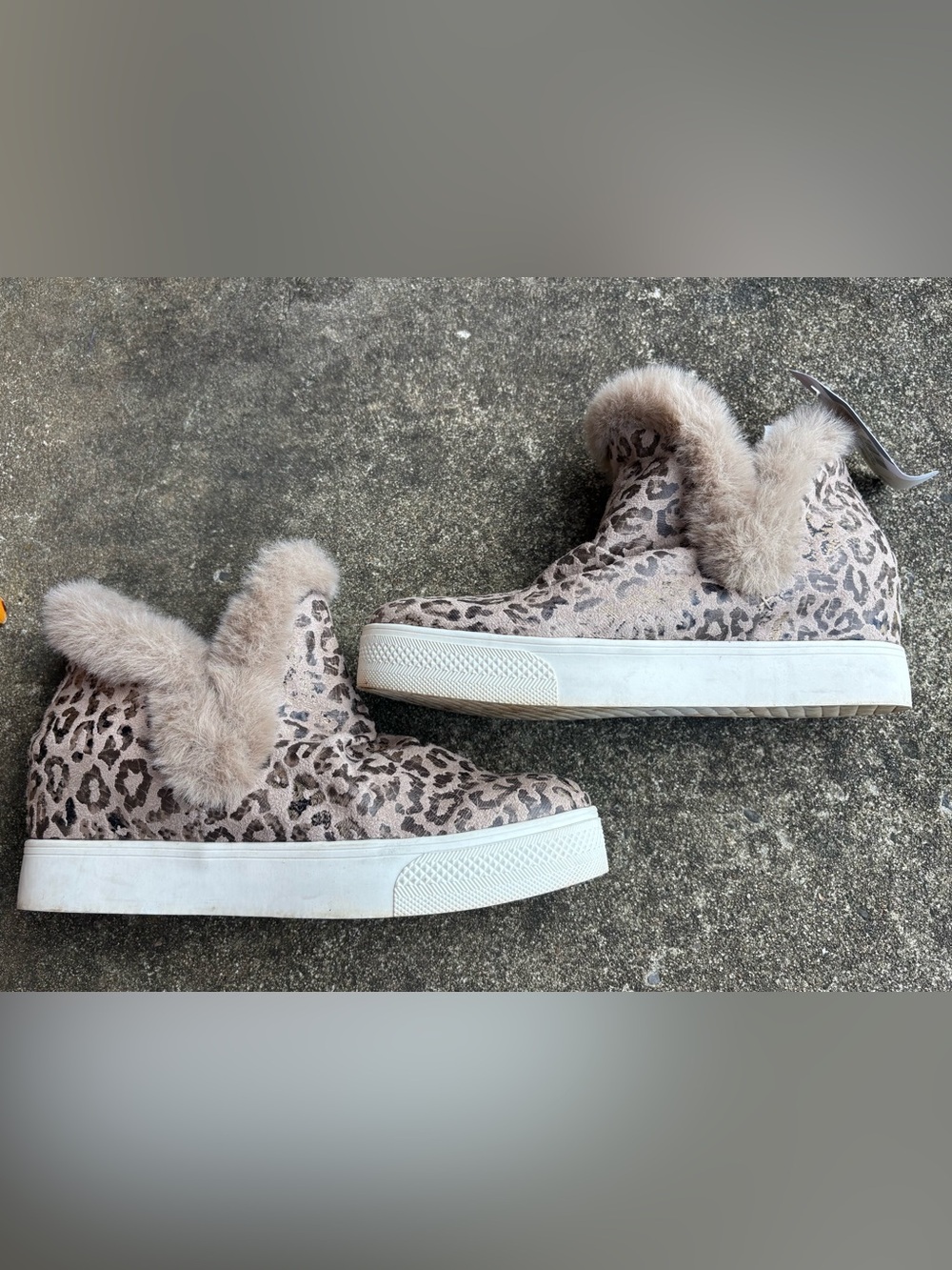 Very G Leopard Print Faux Fur Trim Slip-On Sneakers - Taupe Beige